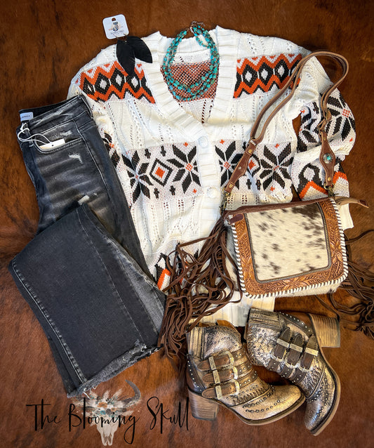 WHITE TRIBAL CARDIGAN
