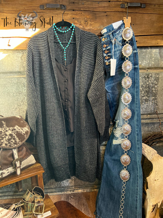 BLACK OPEN FRONT CARDIGAN