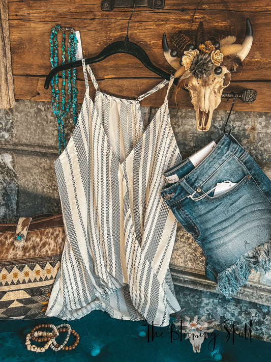 GRAY STRIPPED DRAPE TANK