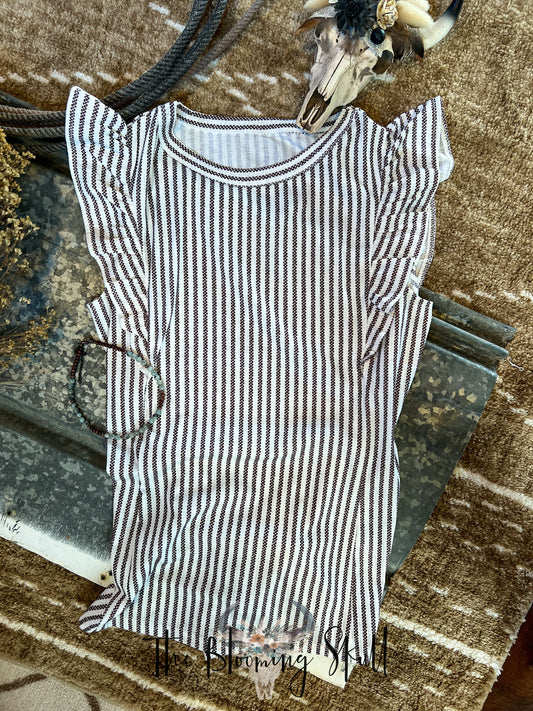 PLUS SIZE RUFFLED SLEEVE STRIPED TANK